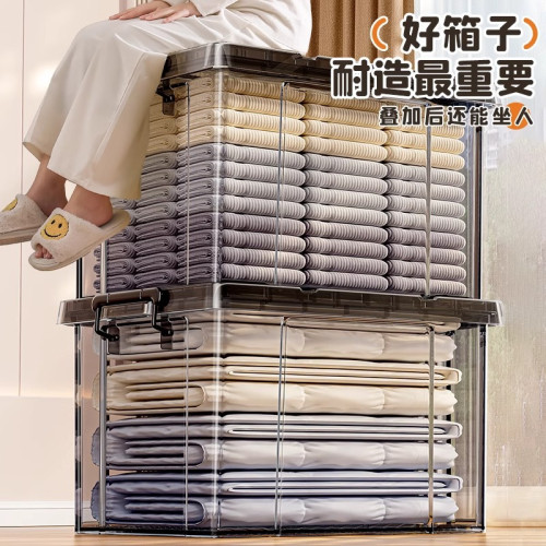 透明收納箱大容量帶蓋加厚防塵儲物箱家用衣櫃衣服收納塑膠整理箱