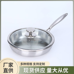 新款不鏽鋼加厚三層鋼無塗層平底鍋煎鍋煎牛排不沾通用圓煎鍋