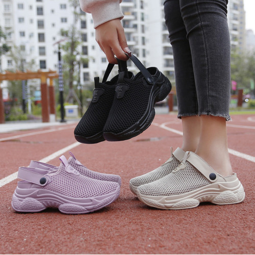 EVA厚底網布鞋女夏季踩屎感外穿輕便增高包頭涼拖款