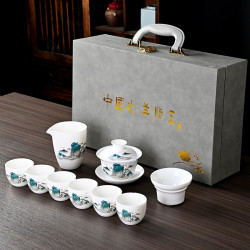 德化羊脂玉白瓷全套功夫茶具套裝禮盒蓋碗茶杯禮品伴手禮