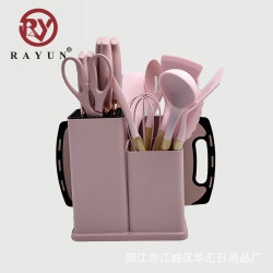 矽膠廚具19件套不沾鍋烹飪鏟勺廚具帶收納桶刀具組合套裝