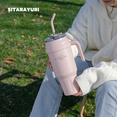 SITARAYURI巨無霸保溫杯帶把手吸管水杯大容量304不鏽鋼冰霸杯子