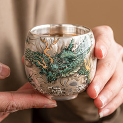 鎏銀青龍喝茶杯高檔精緻品茗杯家用個人杯中式茶具主人杯單杯禮盒