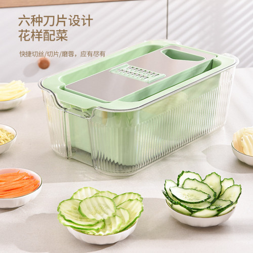 家用多功能刨絲器自帶雙層大容量瀝水籃不鏽鋼土豆蘿蔔大蒜切絲器