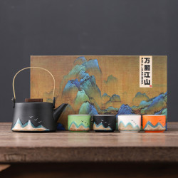 故宮文創國潮提梁壺側把壺茶具萬裡江山一壺四杯商務慶會議伴手禮