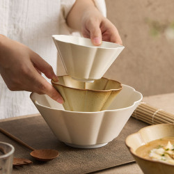 日式粗陶復古斗笠吃飯碗湯面碗特色高級感家用水果沙拉燕麥碗精緻