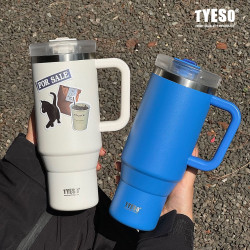 tyeso手柄汽車杯40oz大容量伸縮吸管304不鏽鋼保溫保冷冰霸杯