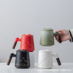 陶瓷茶水分離辦公杯帶蓋過濾泡茶杯國潮高檔馬克杯商務伴手禮禮品