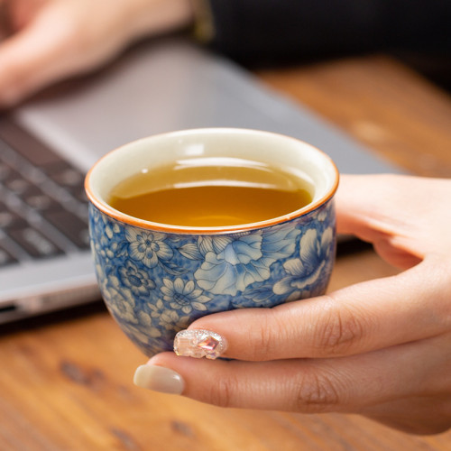汝窰創意小暖壺馬克杯帶蓋陶瓷燜茶杯中式保溫杯辦公杯帶手柄水杯