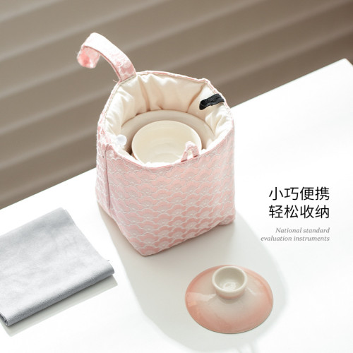 草木灰釉漸變戶外旅行功夫茶具套裝陶瓷蓋碗快客杯一壺二杯可攜式包