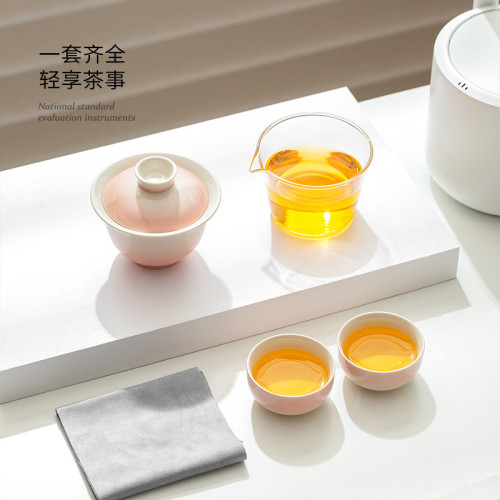草木灰釉漸變戶外旅行功夫茶具套裝陶瓷蓋碗快客杯一壺二杯可攜式包