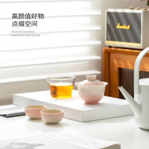 草木灰釉漸變戶外旅行功夫茶具套裝陶瓷蓋碗快客杯一壺二杯可攜式包