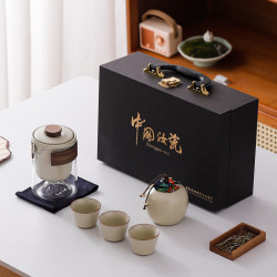 汝窰可攜式旅行茶具套裝戶外露營旅行隨身包快客杯茶葉罐禮品