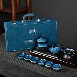 新中式整套窰變釉拉絲茶壺功夫禮品套裝天目禮盒茶具大套茶杯商務
