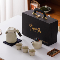 旅行茶具戶外可攜式汝窰陶瓷快客杯一壺三杯泡茶隨身收納包伴手禮