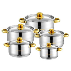不鏽鋼湯鍋套裝鍍金色雙耳湯鍋具 十件套套組炊具套裝pot
