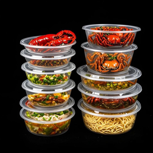 圓形一次性餐盒PP塑膠打包加厚透明外賣飯盒快餐帶蓋湯碗