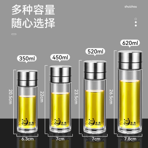 升級新款一鍵速開蓋玻璃杯雙層隔熱車用辦公水杯禮品泡茶杯子