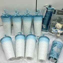 星巴同款菠蘿杯子多彩夏日清新漸變紫隨行保溫大容量戶外吸管水杯