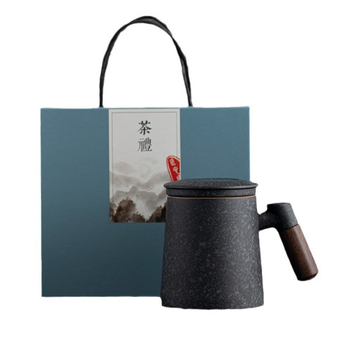 青石釉茶水分離泡茶杯子馬克杯帶蓋男女個人專用水杯茶杯定
