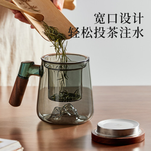 富光茶水分離泡茶杯男款辦公家用高硼矽玻璃杯帶把手水杯子
