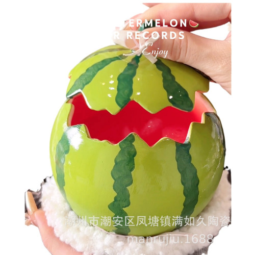 西瓜陶瓷泡麵碗帶蓋湯飯碗大容量水果沙拉甜品碗高顔值可愛微波爐