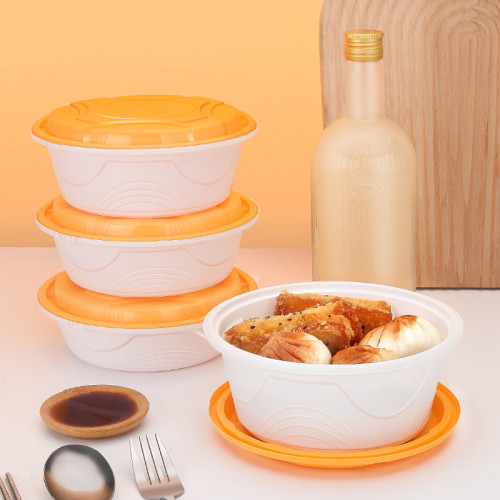 圓形1000ML一次性餐盒塑膠打包加厚透明外賣帶蓋快餐便當密封