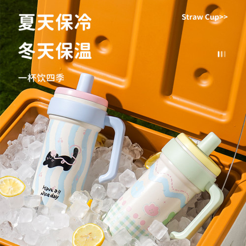 新款大容量巨無霸冰霸杯316不鏽鋼保溫杯帶手柄可攜式吸管杯