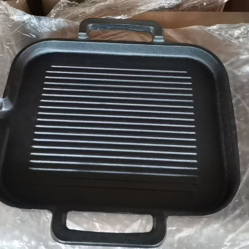 鑄鐵方形雙把手平底條紋牛排燒烤煎盤烤牛肉煎魚片條紋無化學塗層