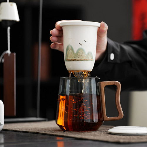陶瓷辦公杯千里江山茶水分離杯商務禮品通用禮盒套裝文創國潮禮物
