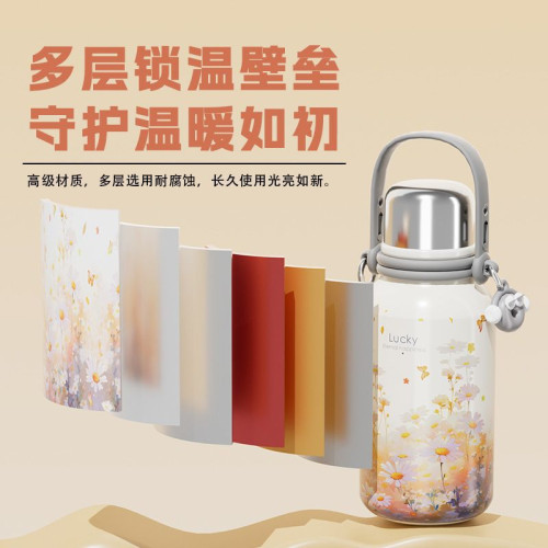 新款316不鏽鋼保溫杯高顔值大容量情侶戶外可攜式水壺帶提手