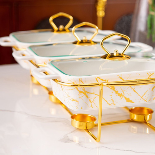 casserole三格雙耳陶瓷烤盤家用餐具加熱湯鍋乾鍋3pcs bake ware