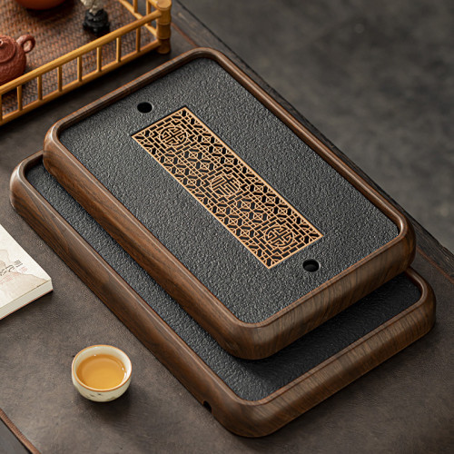 高檔仿烏金石茶盤家用茶台瀝水盤茶托盤茶具2024新款茶海套裝乾泡