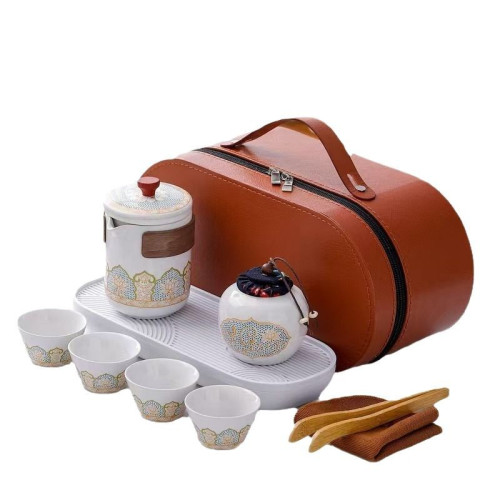 大量古韻旅行茶具套裝一壺四杯配陶瓷茶葉罐茶盤春節禮品茶具