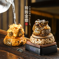 時來運轉茶玩招財金蟾旋轉茶寵可養變色茶具擺件精品高溫茶台茶盤