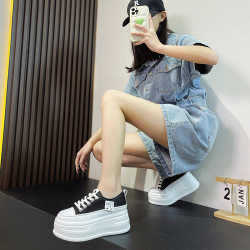 板鞋女內增高女鞋8cm松糕厚底2025夏季真皮新款網面小碼小白鞋女