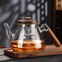 木把高硼矽玻璃花茶壺可電陶爐加熱煮茶器大容量蒸煮兩用茶壺