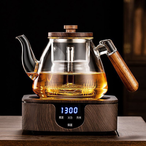 木把高硼矽玻璃花茶壺可電陶爐加熱煮茶器大容量蒸煮兩用茶壺