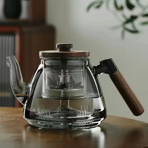木把高硼矽玻璃花茶壺可電陶爐加熱煮茶器大容量蒸煮兩用茶壺