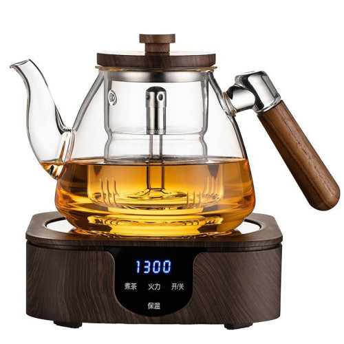 木把高硼矽玻璃花茶壺可電陶爐加熱煮茶器大容量蒸煮兩用茶壺