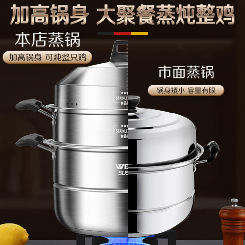 316L不鏽鋼蒸鍋多層煮燉家用蒸魚蒸包子電磁爐瓦斯爐專用