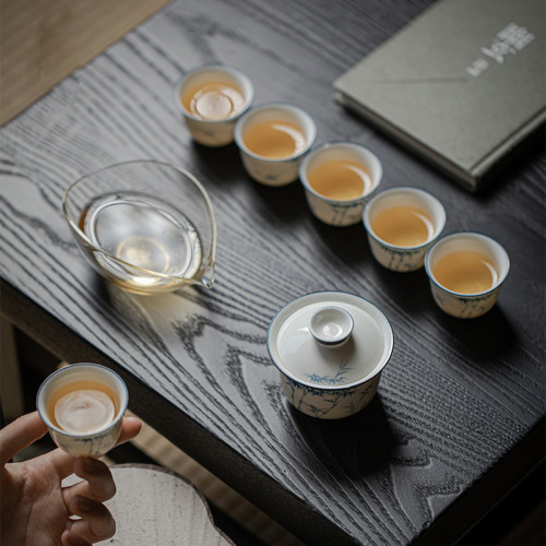 念雲居茶具套裝青花手繪竹子家用蓋碗茶杯套組功夫茶具伴手禮禮盒