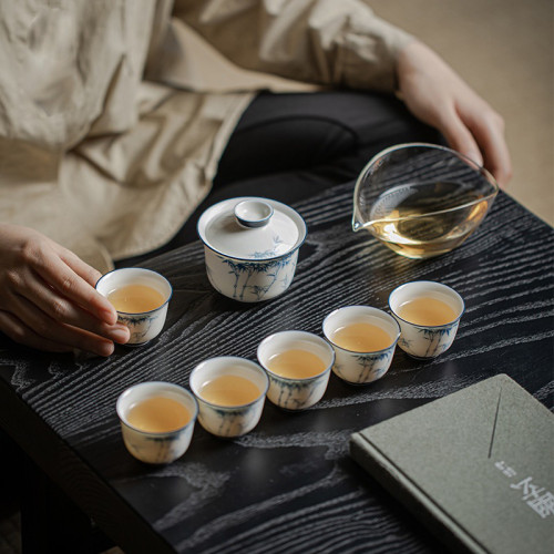 念雲居茶具套裝青花手繪竹子家用蓋碗茶杯套組功夫茶具伴手禮禮盒