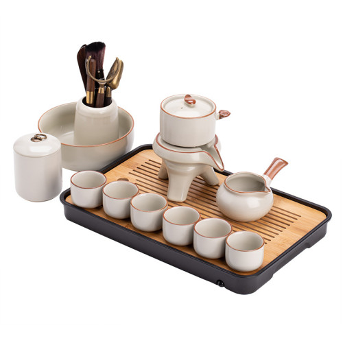 汝窰茶具套裝家用辦公石磨懶人自動泡茶神器功夫茶杯茶盤整套茶具