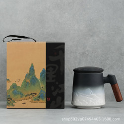 定手繪山水畫江山品茗杯千里功夫茶杯主人杯伴手禮禮盒裝三色