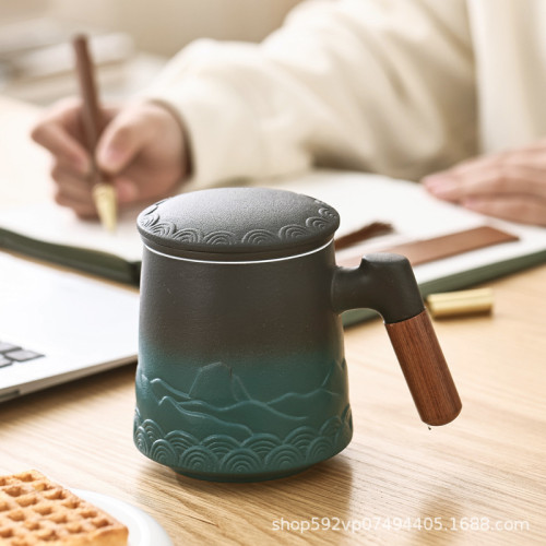 定手繪山水畫江山品茗杯千里功夫茶杯主人杯伴手禮禮盒裝三色