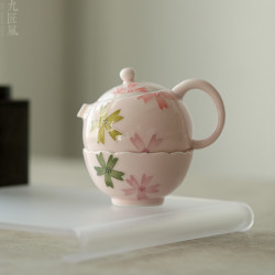 手繪茶壺釉下彩粉櫻花西施壺高檔單壺家用輕奢功夫茶具陶瓷泡茶壺