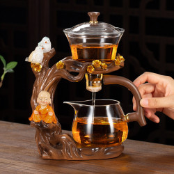 創意半自動茶具套裝2024新款高檔玻璃磁吸茶壺家用功夫沖茶器懶人