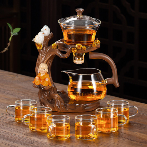 創意半自動茶具套裝2024新款高檔玻璃磁吸茶壺家用功夫沖茶器懶人