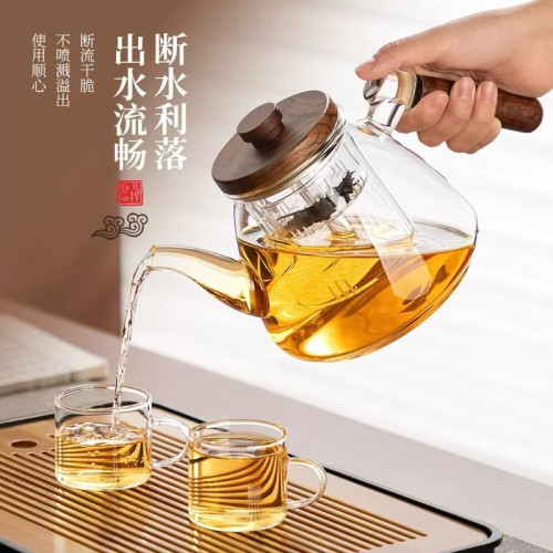 胡桃木蒸煮兩用大容量花茶壺玻璃茶壺家用電陶爐煮茶器專用泡茶壺